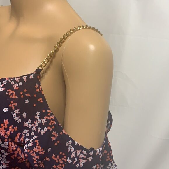 Michael Kors Medium Gold Chain Straps With Cut Out Sleeve V Neck Floral Pattern - Picture 3 of 10